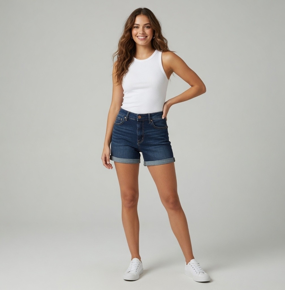 NICOLE MILLER NY Tribeca Mid Rise Denim Shorts Dark Blue Size 6 NWT